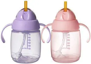 Starter Weighted Straw Baby & Toddler 8oz Sippy Cup for 6 Months+, with Silicone Weighted Straw and Easy-Hold Handles, BPA Free, Pink & Purple, Pack of 2 Starter Weighted Straw Baby & Toddler 8oz Sippy Cup for 6 Months+, with Silicone Weighted Straw and Easy-Hold Handles, BPA Free, Pink & Purple, Pack of 2