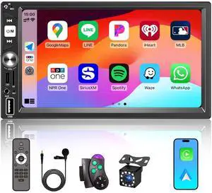 7 Inch Double Din Car Stereo Wireless Apple CarPlay Android Auto Radio | Bluetooth 5.2,IPS Touchscreen 1024*600, Backup Camera,FM,EQ Audio,Dual USB+Type-c Charging,Subwoord,Navigation,CarPlay MP5 7 Inch Double Din Car Stereo Wireless Apple CarPlay Android Auto Radio | Bluetooth 5.2,IPS Touchscreen 1024*600, Backup Camera,FM,EQ Audio,Dual USB+Type-c Charging,Subwoord,Navigation,CarPlay MP5