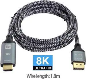 WRIARICH 1.8M/6FT DP 1.4 Male to HDMI 2.0 Male Cable, Uni-Directional DisplayPort to HDMI Cord Supports 8K UHD & 4K Video Audio for PC GPU Gaming Monitor HDTV Projector WRIARICH 1.8M/6FT DP 1.4 Male to HDMI 2.0 Male Cable, Uni-Directional DisplayPort to HDMI Cord Supports 8K UHD & 4K Video Audio for PC GPU Gaming Monitor HDTV Projector