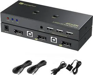 WRIARICH 2 Port DP 1.2 DisplayPort KVM Switch 4K@60Hz, 2 Computers Share 1 Monitor Keyboard Mouse with USB 2.0 Ports & USB Cables Included WRIARICH 2 Port DP 1.2 DisplayPort KVM Switch 4K@60Hz, 2 Computers Share 1 Monitor Keyboard Mouse with USB 2.0 Ports & USB Cables Included