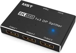 WRIARICH 1 in 3 Out DisplayPort Splitter Hub, 8K@30Hz 4K@120Hz DP MST SST Converter Adapter, 1x3 DP Splitter for Ultra HD Source to 3 Monitors WRIARICH 1 in 3 Out DisplayPort Splitter Hub, 8K@30Hz 4K@120Hz DP MST SST Converter Adapter, 1x3 DP Splitter for Ultra HD Source to 3 Monitors