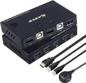 WRIARICH 2 Port DP+HDMI KVM Switch 4K@30Hz, Dual Input DisplayPort HDMI USB KVM Switcher with DP to HDMI Function, 2 PCs Share 1 Monitor Keyboard Mouse Printer WRIARICH 2 Port DP+HDMI KVM Switch 4K@30Hz, Dual Input DisplayPort HDMI USB KVM Switcher with DP to HDMI Function, 2 PCs Share 1 Monitor Keyboard Mouse Printer