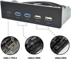 WRIARICH 5.25 Inch PC Front Panel USB 3.1 Gen 2 Hub, 2 USB3.0 + 2 USB2.0 + 1 USB-C Port with Type-E Internal Connector for Desktop Chassis WRIARICH 5.25 Inch PC Front Panel USB 3.1 Gen 2 Hub, 2 USB3.0 + 2 USB2.0 + 1 USB-C Port with Type-E Internal Connector for Desktop Chassis