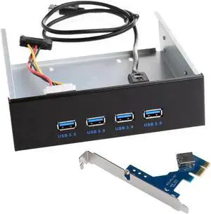 WRIARICH 5.25 Inch Optical Drive Bay 4-Port USB 3.0 Front Panel Hub Combo, PCI-E x1 USB 3.0 Controller Card Expansion Adapter Kit for Desktop PC WRIARICH 5.25 Inch Optical Drive Bay 4-Port USB 3.0 Front Panel Hub Combo, PCI-E x1 USB 3.0 Controller Card Expansion Adapter Kit for Desktop PC