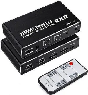 WRIARICH 2x2 HDMI Matrix Switch 2 in 2 Out with IR Remote Control, HDMI 2.0b 4K@60Hz Matrix Splitter Supports HDR, HDCP1.4, 3D, 1080P, YUV 4:2:0, Model OZJ3 WRIARICH 2x2 HDMI Matrix Switch 2 in 2 Out with IR Remote Control, HDMI 2.0b 4K@60Hz Matrix Splitter Supports HDR, HDCP1.4, 3D, 1080P, YUV 4:2:0, Model OZJ3