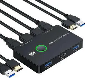 WRIARICH 2 Port HDMI USB 3.0 KVM Switch Box 4K@60Hz, 2 Computers Share 1 Monitor Keyboard Mouse Printer, Comes with 2 USB Cables & 2 HDMI Cables WRIARICH 2 Port HDMI USB 3.0 KVM Switch Box 4K@60Hz, 2 Computers Share 1 Monitor Keyboard Mouse Printer, Comes with 2 USB Cables & 2 HDMI Cables