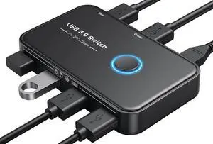 WRIARICH 2 Port USB 3.0 Switch Selector, 2 PCs Share 4 USB Devices KVM Switcher for Keyboard Mouse Printer Scanner, Comes with 2 USB Cables & 1 Micro USB Power Cable WRIARICH 2 Port USB 3.0 Switch Selector, 2 PCs Share 4 USB Devices KVM Switcher for Keyboard Mouse Printer Scanner, Comes with 2 USB Cables & 1 Micro USB Power Cable