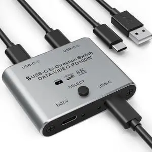 WRIARICH Bi-Directional USB-C KVM Switch, 8K@60Hz 4K@144Hz Video, 100W PD & 10Gbps Data Transfer with Power Cable WRIARICH Bi-Directional USB-C KVM Switch, 8K@60Hz 4K@144Hz Video, 100W PD & 10Gbps Data Transfer with Power Cable