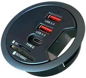 WRIARICH 60MM 2.36 Inch Desk Grommet USB 3.0 Hub, Embedded Desktop Multiport Hub with 2 USB-A 3.0 + 1 USB-C, SD TF Card Reader, Supports Simultaneous Data Sync & Device Charging WRIARICH 60MM 2.36 Inch Desk Grommet USB 3.0 Hub, Embedded Desktop Multiport Hub with 2 USB-A 3.0 + 1 USB-C, SD TF Card Reader, Supports Simultaneous Data Sync & Device Charging