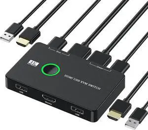 WRIARICH 2 Port HDMI KVM Switch 4K@60Hz, 2 PCs Share 1 Monitor Keyboard Mouse Printer, Includes 2 HDMI & 2 USB Cables WRIARICH 2 Port HDMI KVM Switch 4K@60Hz, 2 PCs Share 1 Monitor Keyboard Mouse Printer, Includes 2 HDMI & 2 USB Cables