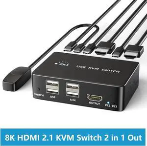 WRIARICH 2-Port HDMI 2.1 8K KVM Switch 2 In 1 Out, Supports 8K@60Hz & 4K@120Hz, 4 USB2.0 Ports, Desktop Controller & 2 USB Cables Included for 2 PCs Sharing 1 Monitor Keyboard Mouse WRIARICH 2-Port HDMI 2.1 8K KVM Switch 2 In 1 Out, Supports 8K@60Hz & 4K@120Hz, 4 USB2.0 Ports, Desktop Controller & 2 USB Cables Included for 2 PCs Sharing 1 Monitor Keyboard Mouse