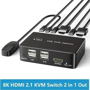 WRIARICH 2 Port HDMI 2.1 KVM Switch 8K@60Hz/4K@120Hz, 2 In 1 Out KVM Switch for 2 PCs Share 1 Monitor, 4 USB 2.0 Ports, Comes with Desktop Remote Controller & 2 USB Cables WRIARICH 2 Port HDMI 2.1 KVM Switch 8K@60Hz/4K@120Hz, 2 In 1 Out KVM Switch for 2 PCs Share 1 Monitor, 4 USB 2.0 Ports, Comes with Desktop Remote Controller & 2 USB Cables