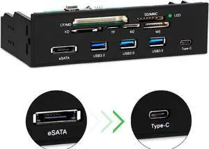 WRIARICH 5.25 Inch Internal Multi-Function Front Panel Media Card Reader, Built-in USB 3.0, USB-C, eSATA Port, Supports CF/SD/MS/XD/M2/MS Pro Duo Memory Cards for Desktop PC Optical Drive Bay WRIARICH 5.25 Inch Internal Multi-Function Front Panel Media Card Reader, Built-in USB 3.0, USB-C, eSATA Port, Supports CF/SD/MS/XD/M2/MS Pro Duo Memory Cards for Desktop PC Optical Drive Bay