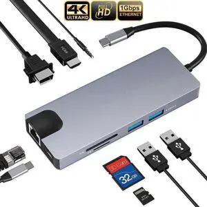 WRIARICH 9-in-1 Thunderbolt 3 USB C Docking Station, Multiport Adapter with 4K HDMI, VGA, PD Charging, Gigabit Ethernet, 2 USB3.0, SD/TF Reader & 3.5mm Audio for MacBook Pro 13/15 WRIARICH 9-in-1 Thunderbolt 3 USB C Docking Station, Multiport Adapter with 4K HDMI, VGA, PD Charging, Gigabit Ethernet, 2 USB3.0, SD/TF Reader & 3.5mm Audio for MacBook Pro 13/15