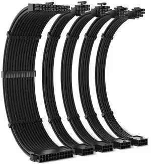 WRIARICH Black Sleeved PSU Extension Cable Kit, 18AWG, 35cm, ATX 24Pin + 4+4Pin EPS + 6+2Pin PCI-E with Cable Combs WRIARICH Black Sleeved PSU Extension Cable Kit, 18AWG, 35cm, ATX 24Pin + 4+4Pin EPS + 6+2Pin PCI-E with Cable Combs