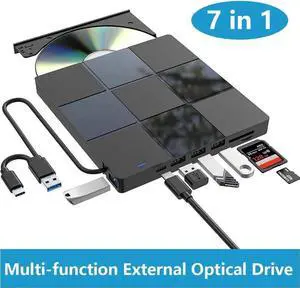 WRIARICH 7 in 1 External CD DVD Drive, USB 3.0 Type-C CD DVD +/- RW Burner Plug and Play Optical Drive for Laptop PC Windows 11/10 Mac OS WRIARICH 7 in 1 External CD DVD Drive, USB 3.0 Type-C CD DVD +/- RW Burner Plug and Play Optical Drive for Laptop PC Windows 11/10 Mac OS