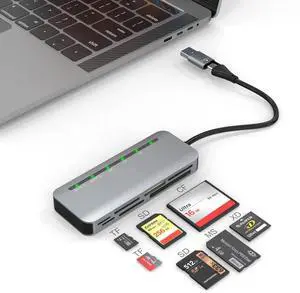 7-in-2 Multi Camera Card Reader, USB 3.0 & USB-C Dual Interface Memory Stick Pro Duo Adapter, Supports SD/Micro SD/CF/XD/MS Pro Duo, 5Gbps High Speed, Read 5 Cards Simultaneously, Compatible with iPho 7-in-2 Multi Camera Card Reader, USB 3.0 & USB-C Dual Interface Memory Stick Pro Duo Adapter, Supports SD/Micro SD/CF/XD/MS Pro Duo, 5Gbps High Speed, Read 5 Cards Simultaneously, Compatible with iPho