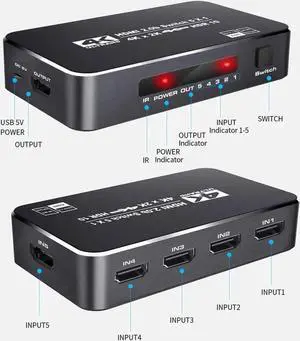 WRIARICH 5 in 1 Out HDMI Switch 4K@60Hz with IR Remote Control, 5 Port HDMI Switcher Selector Supports HDR, HDCP 2.2 & Full 3D, Works with PS5, PS4, Xbox, Nintendo Switch, Fire Stick, Roku, Apple TV WRIARICH 5 in 1 Out HDMI Switch 4K@60Hz with IR Remote Control, 5 Port HDMI Switcher Selector Supports HDR, HDCP 2.2 & Full 3D, Works with PS5, PS4, Xbox, Nintendo Switch, Fire Stick, Roku, Apple TV