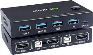 WRIARICH AIMOS 2 Port HDMI KVM Switch Box with 4 USB Hub, 4K@30Hz UHD, 2 Computers Share 1 HD Monitor, Keyboard & Mouse WRIARICH AIMOS 2 Port HDMI KVM Switch Box with 4 USB Hub, 4K@30Hz UHD, 2 Computers Share 1 HD Monitor, Keyboard & Mouse