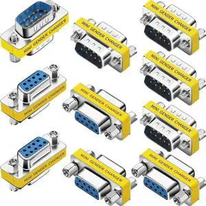 WRIARICH 10 Pack DB9 9Pin RS232 Serial Gender Changer Coupler, Male to Male & Female to Female DB9 Serial Port Adapter Connector WRIARICH 10 Pack DB9 9Pin RS232 Serial Gender Changer Coupler, Male to Male & Female to Female DB9 Serial Port Adapter Connector