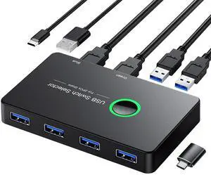 WRIARICH 2-Port USB 3.0 KM Switch, 2 Computers Share 4 USB Peripherals, USB Switch Selector for Mouse Keyboard Printer Scanner, Compatible with Windows Mac Linux WRIARICH 2-Port USB 3.0 KM Switch, 2 Computers Share 4 USB Peripherals, USB Switch Selector for Mouse Keyboard Printer Scanner, Compatible with Windows Mac Linux