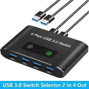 WRIARICH 2 In 4 Out USB 3.0 KM Switch, 2 Computers Share 4 USB Peripherals, USB Switch Box for PC Printer Scanner Mouse Keyboard, 2 USB Cables Included, Compatible with Mac Windows Linux WRIARICH 2 In 4 Out USB 3.0 KM Switch, 2 Computers Share 4 USB Peripherals, USB Switch Box for PC Printer Scanner Mouse Keyboard, 2 USB Cables Included, Compatible with Mac Windows Linux