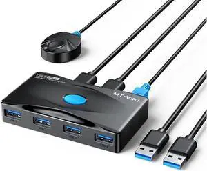WRIARICH 2 In 4 Out USB 3.0 Switch Selector, 5Gbps High Speed 4-Port Peripheral Sharing Switcher for 2 PCs to Share Keyboard Mouse Printer Scanner Laptop, Comes with 2 USB Cables WRIARICH 2 In 4 Out USB 3.0 Switch Selector, 5Gbps High Speed 4-Port Peripheral Sharing Switcher for 2 PCs to Share Keyboard Mouse Printer Scanner Laptop, Comes with 2 USB Cables