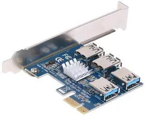 WRIARICH PCI-E 1X to 4 PCIe X16 Riser Card, 1-to-4 Multiplier Adapter with USB3.0 Cable for Mining Rig WRIARICH PCI-E 1X to 4 PCIe X16 Riser Card, 1-to-4 Multiplier Adapter with USB3.0 Cable for Mining Rig