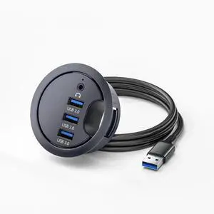 WRIARICH USB 3.0 Flush Mount Desktop Hub, 60mm 2.36 Inch Grommet Hole Dock with 3 USB3.0 Ports and 3.5mm Audio Jack for Office Desk Port Expansion WRIARICH USB 3.0 Flush Mount Desktop Hub, 60mm 2.36 Inch Grommet Hole Dock with 3 USB3.0 Ports and 3.5mm Audio Jack for Office Desk Port Expansion