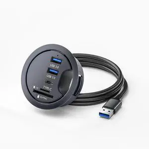 WRIARICH USB 3.0 Flush Mount Desktop Hub, 60mm Grommet Hole Dock with 2 USB3.0, USB-C and SD/TF Card Reader for Office Desk Expansion WRIARICH USB 3.0 Flush Mount Desktop Hub, 60mm Grommet Hole Dock with 2 USB3.0, USB-C and SD/TF Card Reader for Office Desk Expansion