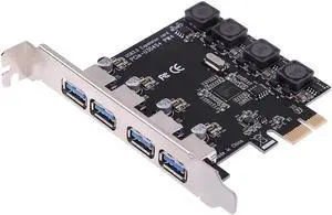 WRIARICH PCI Express 4-Port USB 3.0 Expansion Card, PCIe X1/X4/X8/X16 Compatible SuperSpeed USB 3.0 Controller Adapter for Desktop PC Motherboard WRIARICH PCI Express 4-Port USB 3.0 Expansion Card, PCIe X1/X4/X8/X16 Compatible SuperSpeed USB 3.0 Controller Adapter for Desktop PC Motherboard