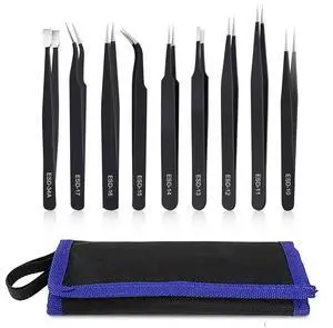 WRIARICH 9PCS ESD Anti-Static Stainless Steel Precision Tweezers Kit for Soldering, Lab, Jewelry, Model & Craft WRIARICH 9PCS ESD Anti-Static Stainless Steel Precision Tweezers Kit for Soldering, Lab, Jewelry, Model & Craft