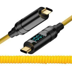 WRIARICH 180CM Coiled USB4 Cable with Smart LED Display, Type-C Male to Male, 20Gbps, 100W Charging, 8K Video for Laptop, Drive, Phone WRIARICH 180CM Coiled USB4 Cable with Smart LED Display, Type-C Male to Male, 20Gbps, 100W Charging, 8K Video for Laptop, Drive, Phone
