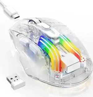 WRIARICH Transparent Tri-Mode Gaming Mouse, 2.4G Wireless Bluetooth USB-C Wired Rechargeable Mouse, 5 DPI 6 Buttons 11 RGB Lighting Ergonomic Mice for PC Laptop Mac WRIARICH Transparent Tri-Mode Gaming Mouse, 2.4G Wireless Bluetooth USB-C Wired Rechargeable Mouse, 5 DPI 6 Buttons 11 RGB Lighting Ergonomic Mice for PC Laptop Mac