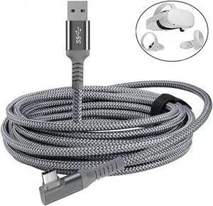 20ft /6M Nylon Braided VR Link Cable for Oculus Quest 2 and PC/Steam VR Quest VR Headset, Right-Angled 90 Degree USB A to USB C 5Gbps High Speed Data Transfer Charging Cord for Gaming PC ( A to C 6M) 20ft /6M Nylon Braided VR Link Cable for Oculus Quest 2 and PC/Steam VR Quest VR Headset, Right-Angled 90 Degree USB A to USB C 5Gbps High Speed Data Transfer Charging Cord for Gaming PC ( A to C 6M)