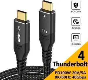 WRIARICH 1.6FT USB4 Thunderbolt 4 Cable 40Gbps 100W PD Charging 8K@60Hz USB-C to USB-C Cord WRIARICH 1.6FT USB4 Thunderbolt 4 Cable 40Gbps 100W PD Charging 8K@60Hz USB-C to USB-C Cord