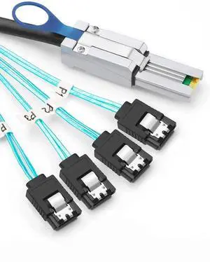 WRIARICH 1M SFF-8088 Mini SAS 26Pin Male to 4 SATA 7Pin Female Breakout Cable, External Mini SAS Controller to SATA Backplane Cable 3.3FT WRIARICH 1M SFF-8088 Mini SAS 26Pin Male to 4 SATA 7Pin Female Breakout Cable, External Mini SAS Controller to SATA Backplane Cable 3.3FT