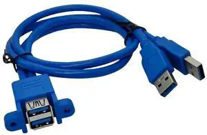 WRIARICH 0.5m Dual USB 3.0 Male to Female Extension Cable with Mounting Ears WRIARICH 0.5m Dual USB 3.0 Male to Female Extension Cable with Mounting Ears