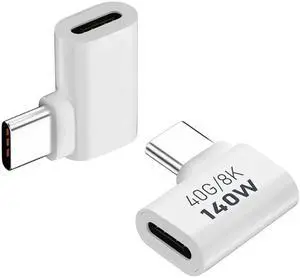 WRIARICH 2 Pack White 90-Degree USB-C Male to Female Extender Adapter 140W PD Compatible Thunderbolt 4/3 WRIARICH 2 Pack White 90-Degree USB-C Male to Female Extender Adapter 140W PD Compatible Thunderbolt 4/3
