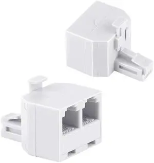 WRIARICH 2 Pack White RJ11 Duplex Wall Jack Splitter, 1 to 2 Dual Phone Line Modular Adapter for Landline, Fax Machines and Cordless Phone Systems WRIARICH 2 Pack White RJ11 Duplex Wall Jack Splitter, 1 to 2 Dual Phone Line Modular Adapter for Landline, Fax Machines and Cordless Phone Systems