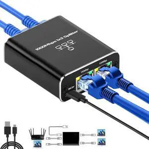 WRIARICH 1-in-3 Out Gigabit RJ45 Ethernet Splitter with USB Power Cord, 1000Mbps High Speed LAN Splitter Supports 3 Devices Simultaneously, Compatible with Cat5/Cat5e/Cat6/Cat7/Cat8 Network Cables WRIARICH 1-in-3 Out Gigabit RJ45 Ethernet Splitter with USB Power Cord, 1000Mbps High Speed LAN Splitter Supports 3 Devices Simultaneously, Compatible with Cat5/Cat5e/Cat6/Cat7/Cat8 Network Cables