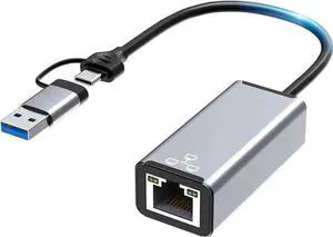 WRIARICH USB & Type-C Dual Port Gigabit Ethernet Adapter, 10/100/1000Mbps RJ45 LAN Network Converter, Compatible with Laptop, Galaxy S21/S20, iMac, Dell XPS, MacOS WRIARICH USB & Type-C Dual Port Gigabit Ethernet Adapter, 10/100/1000Mbps RJ45 LAN Network Converter, Compatible with Laptop, Galaxy S21/S20, iMac, Dell XPS, MacOS