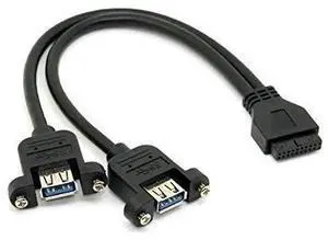 WRIARICH Black USB 3.0 Front Panel Cable, Dual USB-A Female Screw Mount Bracket to Motherboard 20Pin Internal Header WRIARICH Black USB 3.0 Front Panel Cable, Dual USB-A Female Screw Mount Bracket to Motherboard 20Pin Internal Header