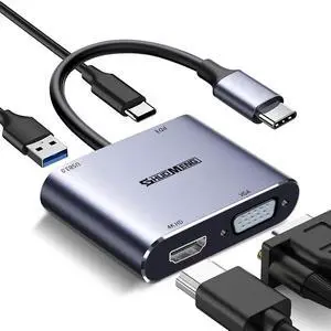 WRIARICH 4 in 1 USB C Multiport Hub, Type-C to 4K HDMI VGA Adapter with 100W PD Charging & USB3.0 Port, Compatible with iPhone 15 Pro/Max, MacBook, iPad, Switch, Steam Deck, Rog Ally, Samsung S23 WRIARICH 4 in 1 USB C Multiport Hub, Type-C to 4K HDMI VGA Adapter with 100W PD Charging & USB3.0 Port, Compatible with iPhone 15 Pro/Max, MacBook, iPad, Switch, Steam Deck, Rog Ally, Samsung S23