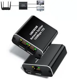 WRIARICH 1 to 2 RJ45 Ethernet Splitter, 100Mbps Active LAN Splitter Adapter with USB Power Cable, Supports 2 Devices Simultaneous Networking, Compatible with Cat5/Cat5e/Cat6/Cat7/Cat8 Ethernet Cables WRIARICH 1 to 2 RJ45 Ethernet Splitter, 100Mbps Active LAN Splitter Adapter with USB Power Cable, Supports 2 Devices Simultaneous Networking, Compatible with Cat5/Cat5e/Cat6/Cat7/Cat8 Ethernet Cables