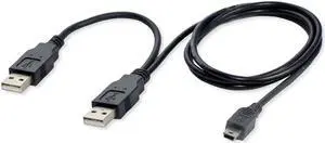 WRIARICH 60cm USB 2.0 Dual Male to Mini 5 Pin Y Cable, Data & Power Cord for Hard Drive Enclosure WRIARICH 60cm USB 2.0 Dual Male to Mini 5 Pin Y Cable, Data & Power Cord for Hard Drive Enclosure
