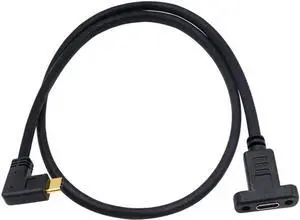 WRIARICH 2ft/60cm 90 Degree Right Angle USB-C Male to Female Extension Cable, USB 3.1 Extender with Panel Mount Screw Hole for Charging & Data Sync WRIARICH 2ft/60cm 90 Degree Right Angle USB-C Male to Female Extension Cable, USB 3.1 Extender with Panel Mount Screw Hole for Charging & Data Sync