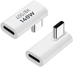 WRIARICH 2 Pack White 90 Degree Right Angle USB-C Male to Female Adapter, 140W, 40Gbps, 8K@60Hz Extender for Thunderbolt 3/4, Laptops & Phones WRIARICH 2 Pack White 90 Degree Right Angle USB-C Male to Female Adapter, 140W, 40Gbps, 8K@60Hz Extender for Thunderbolt 3/4, Laptops & Phones