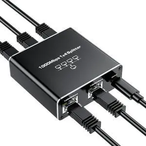 WRIARICH 1 to 4 Gigabit Ethernet Splitter with USB Power Cable, 1000Mbps RJ45 LAN Port Expander Compatible with Cat5/Cat5e/Cat6/Cat7/Cat8 Network Cables for Home Office Surveillance Devices WRIARICH 1 to 4 Gigabit Ethernet Splitter with USB Power Cable, 1000Mbps RJ45 LAN Port Expander Compatible with Cat5/Cat5e/Cat6/Cat7/Cat8 Network Cables for Home Office Surveillance Devices
