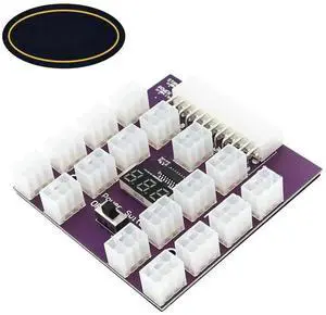 WRIARICH Purple 17-Port ATX PCIe 6Pin Server PSU Breakout Board Adapter, Max 800W 12V Power Distribution Module with LED Voltage Display for ETH GPU Mining Rig WRIARICH Purple 17-Port ATX PCIe 6Pin Server PSU Breakout Board Adapter, Max 800W 12V Power Distribution Module with LED Voltage Display for ETH GPU Mining Rig
